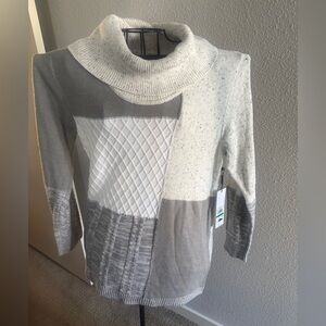 Calvin Klein Gray and White Cowl Neck Sweater